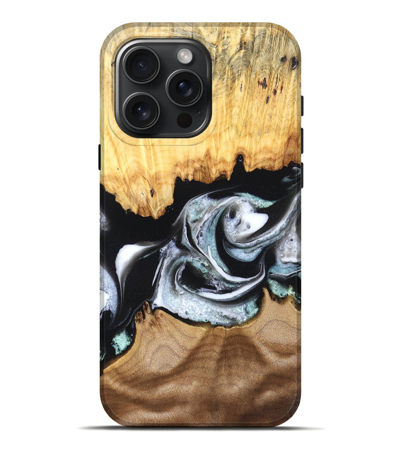 iPhone 16 Pro Max Wood Live Edge Phone Case - Damon (Black & White, 828517)