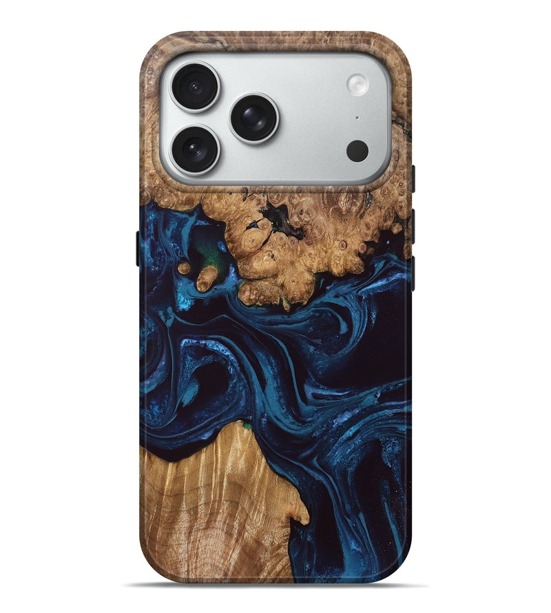 iPhone 18 Pro Max Wood Live Edge Phone Case - Carlo (Blue, 828520)