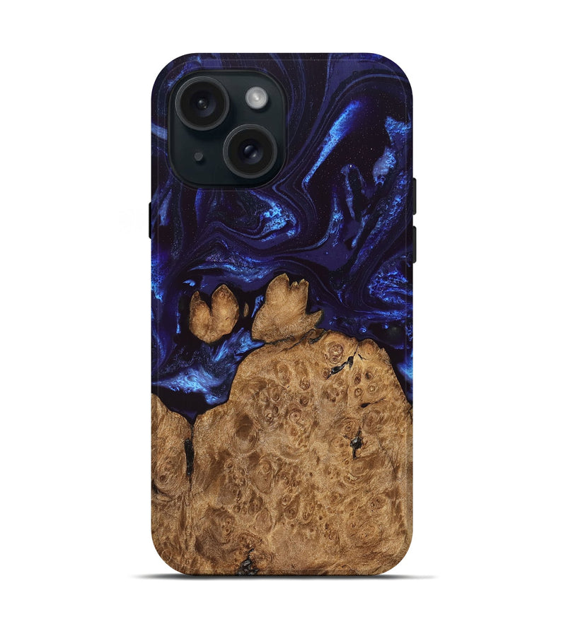 iPhone 15 Wood Live Edge Phone Case - Savanah (Blue, 828525)