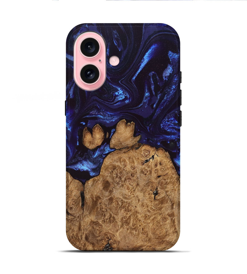 iPhone 16 Wood Live Edge Phone Case - Savanah (Blue, 828525)