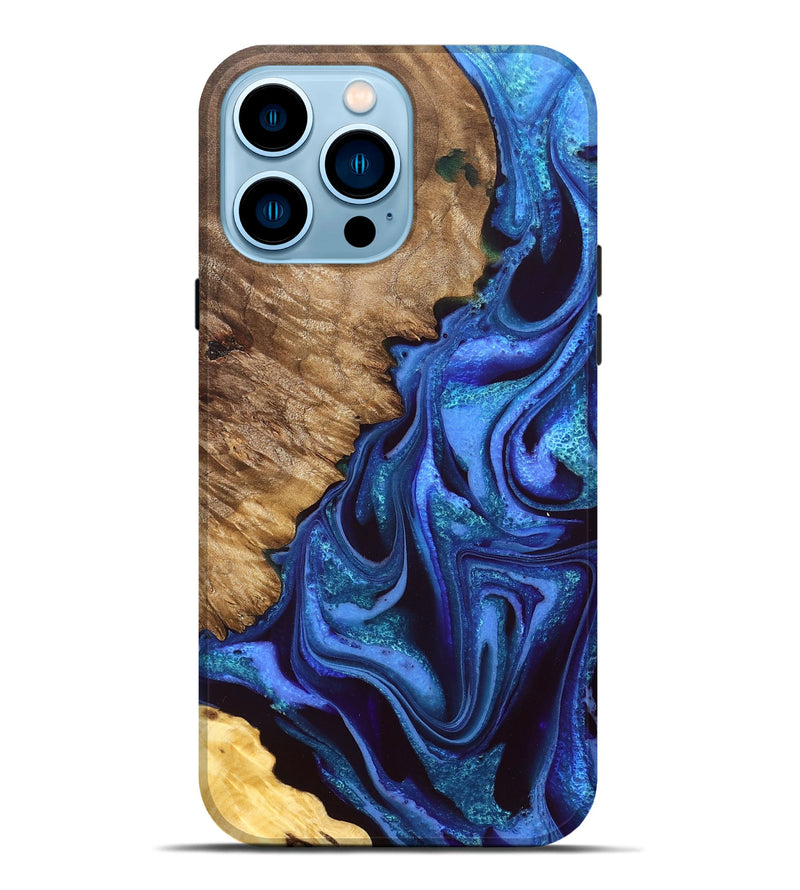 iPhone 14 Pro Max Wood Live Edge Phone Case - Jaeden (Blue, 828531)