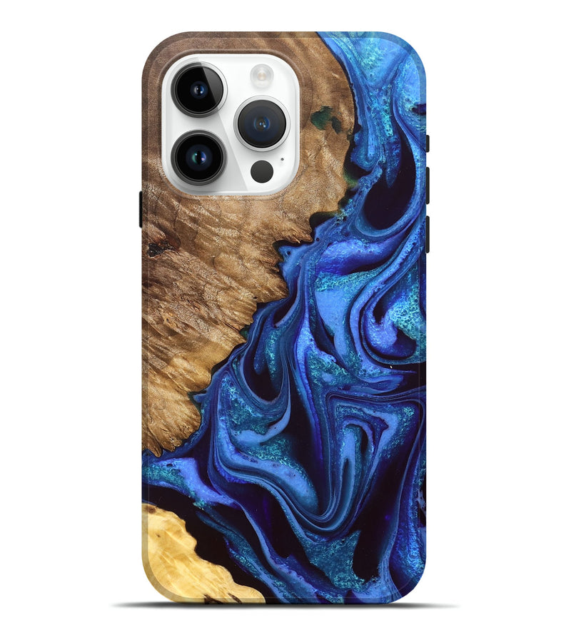 iPhone 15 Pro Max Wood Live Edge Phone Case - Jaeden (Blue, 828531)