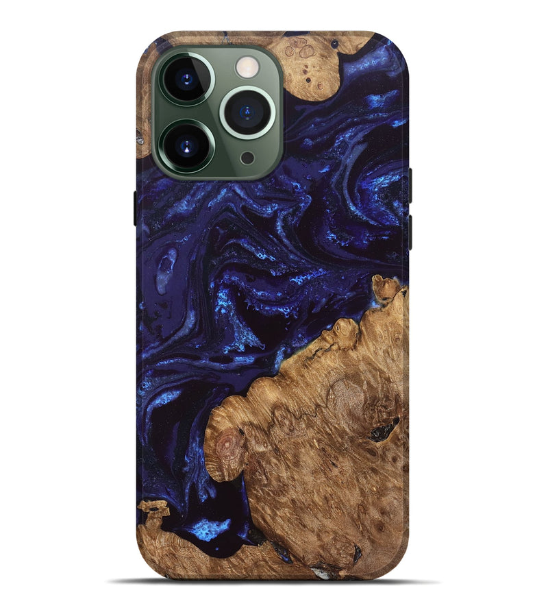 iPhone 13 Pro Max Wood Live Edge Phone Case - Brown (Blue, 828532)