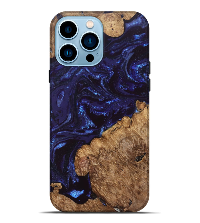 iPhone 14 Pro Max Wood Live Edge Phone Case - Brown (Blue, 828532)