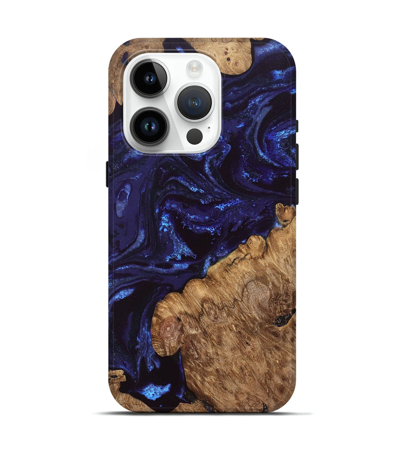 iPhone 15 Pro Wood Live Edge Phone Case - Brown (Blue, 828532)