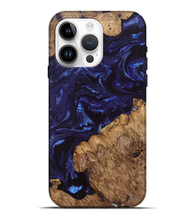 iPhone 15 Pro Max Wood Live Edge Phone Case - Brown (Blue, 828532)