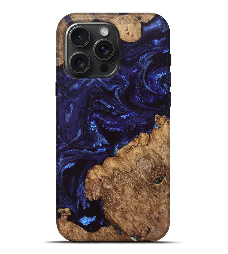 iPhone 16 Pro Max Wood Live Edge Phone Case - Brown (Blue, 828532)