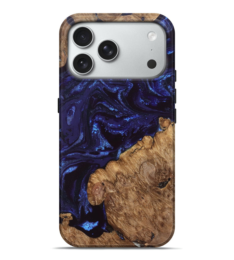 iPhone 18 Pro Max Wood Live Edge Phone Case - Brown (Blue, 828532)