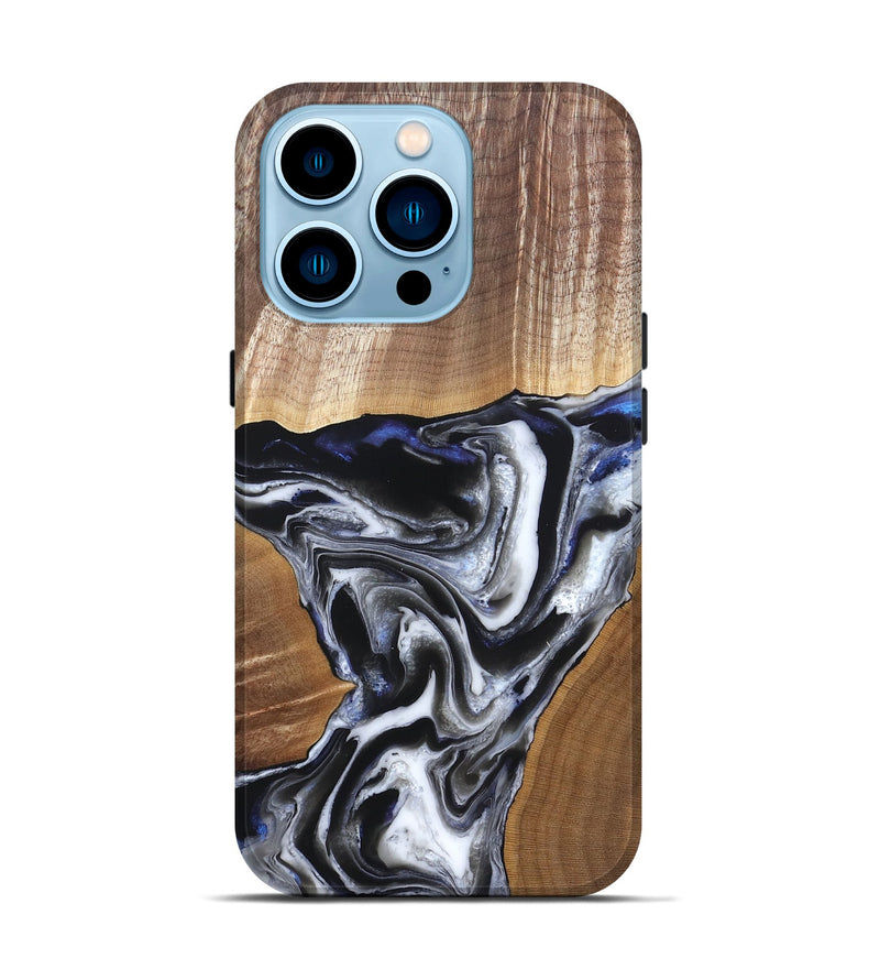 iPhone 14 Pro Wood Live Edge Phone Case - Merrill (Black & White, 828533)