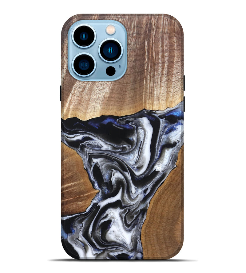 iPhone 14 Pro Max Wood Live Edge Phone Case - Merrill (Black & White, 828533)