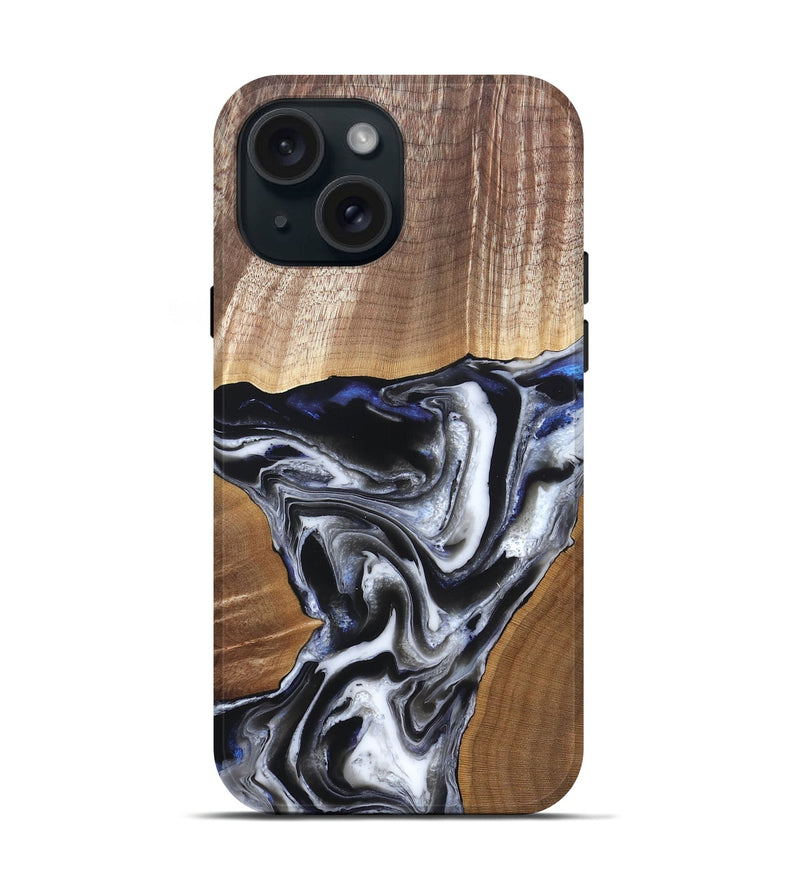 iPhone 15 Wood Live Edge Phone Case - Merrill (Black & White, 828533)