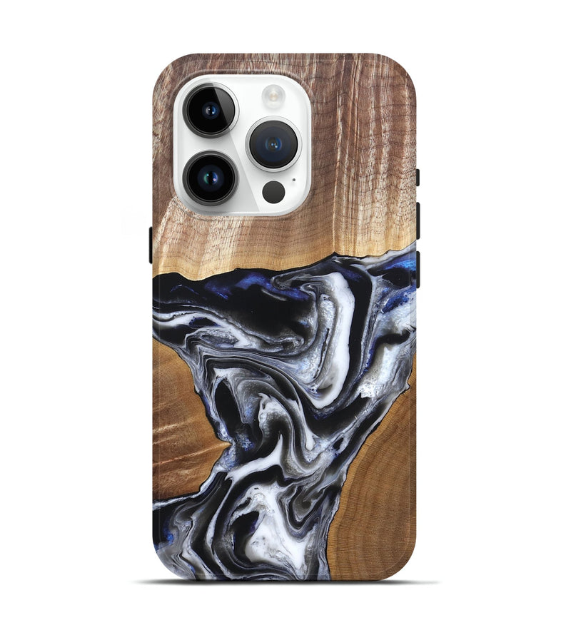 iPhone 15 Pro Wood Live Edge Phone Case - Merrill (Black & White, 828533)
