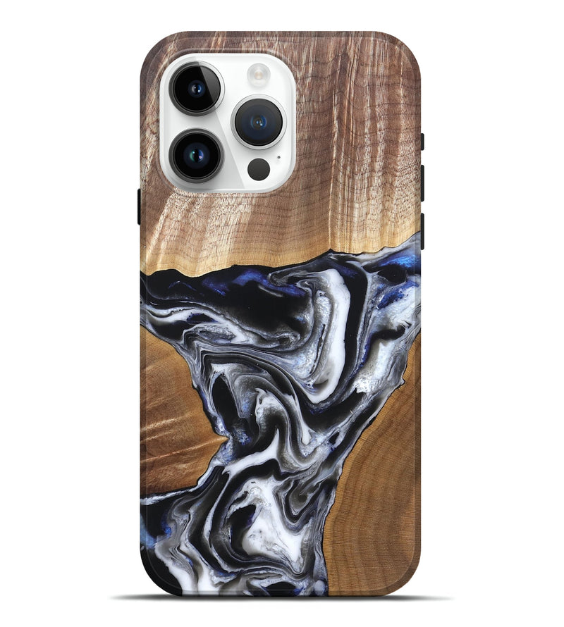 iPhone 15 Pro Max Wood Live Edge Phone Case - Merrill (Black & White, 828533)