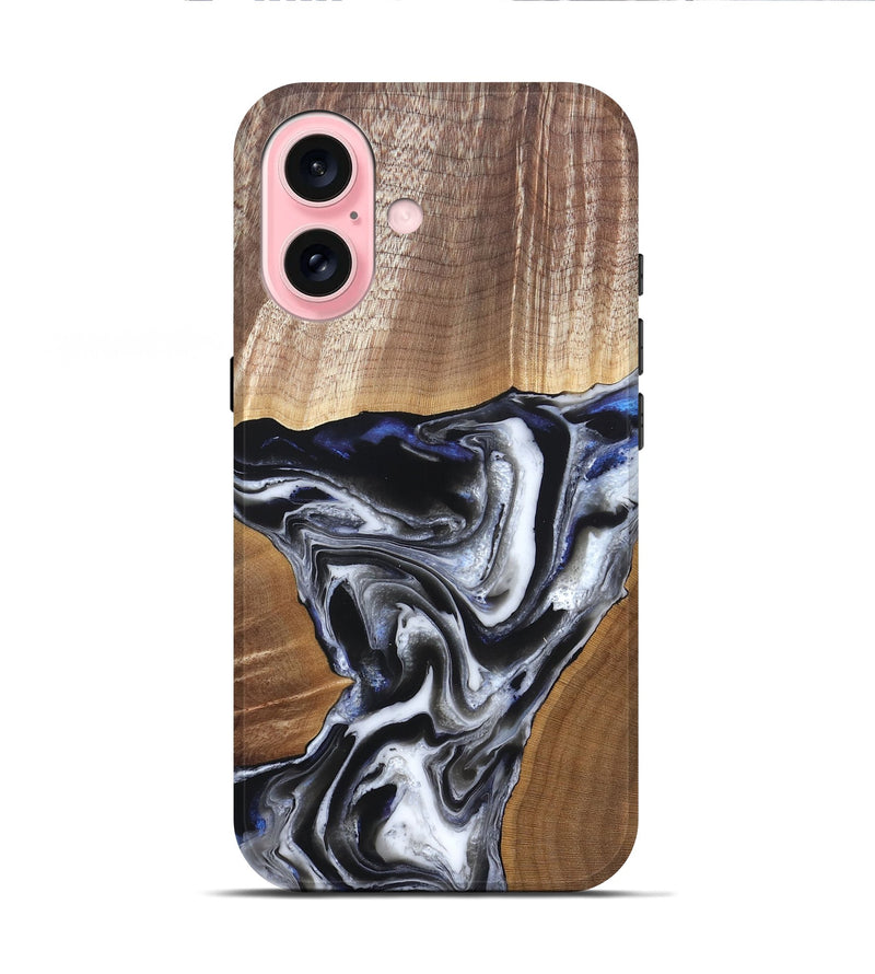 iPhone 16 Wood Live Edge Phone Case - Merrill (Black & White, 828533)