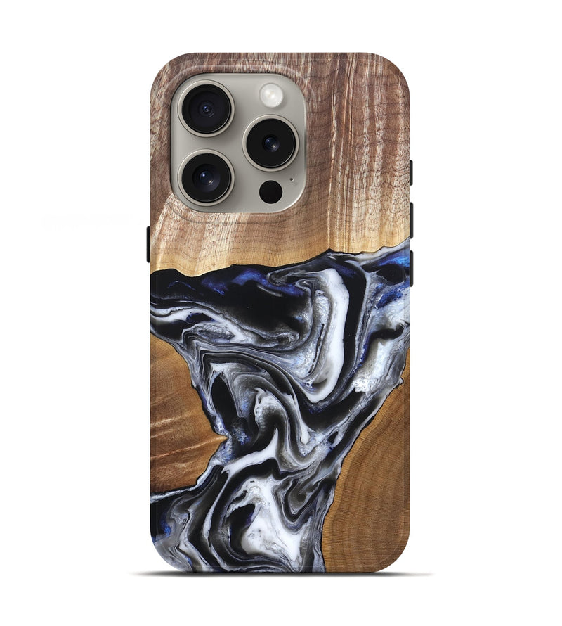iPhone 16 Pro Wood Live Edge Phone Case - Merrill (Black & White, 828533)