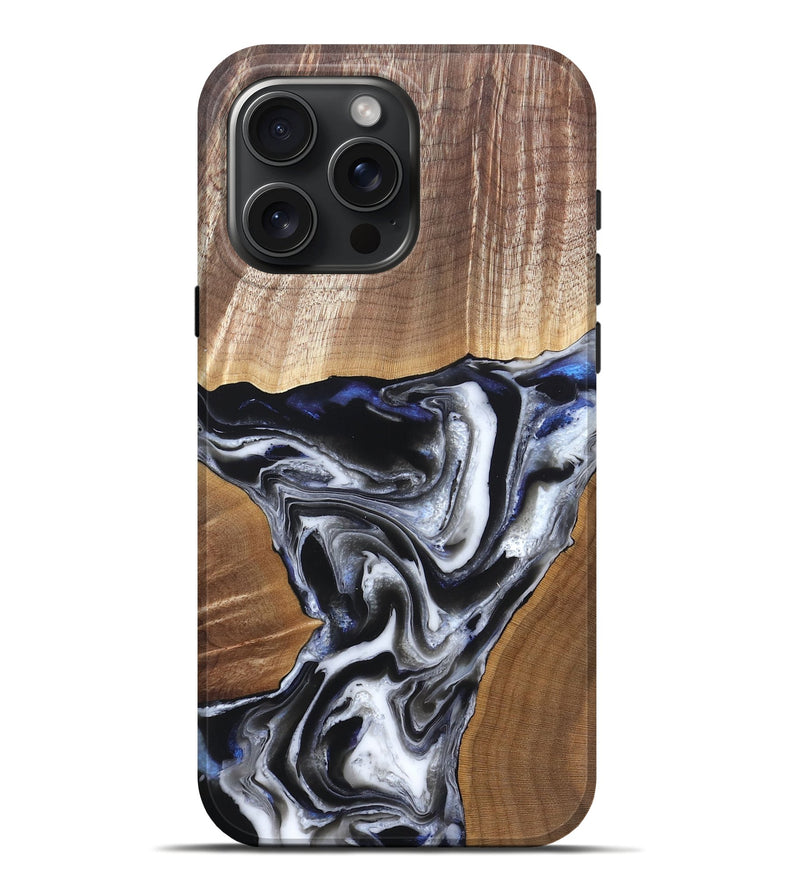 iPhone 16 Pro Max Wood Live Edge Phone Case - Merrill (Black & White, 828533)