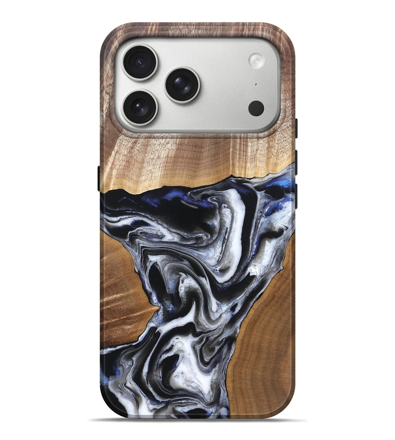 iPhone 17 Pro Max Wood Live Edge Phone Case - Merrill (Black & White, 828533)