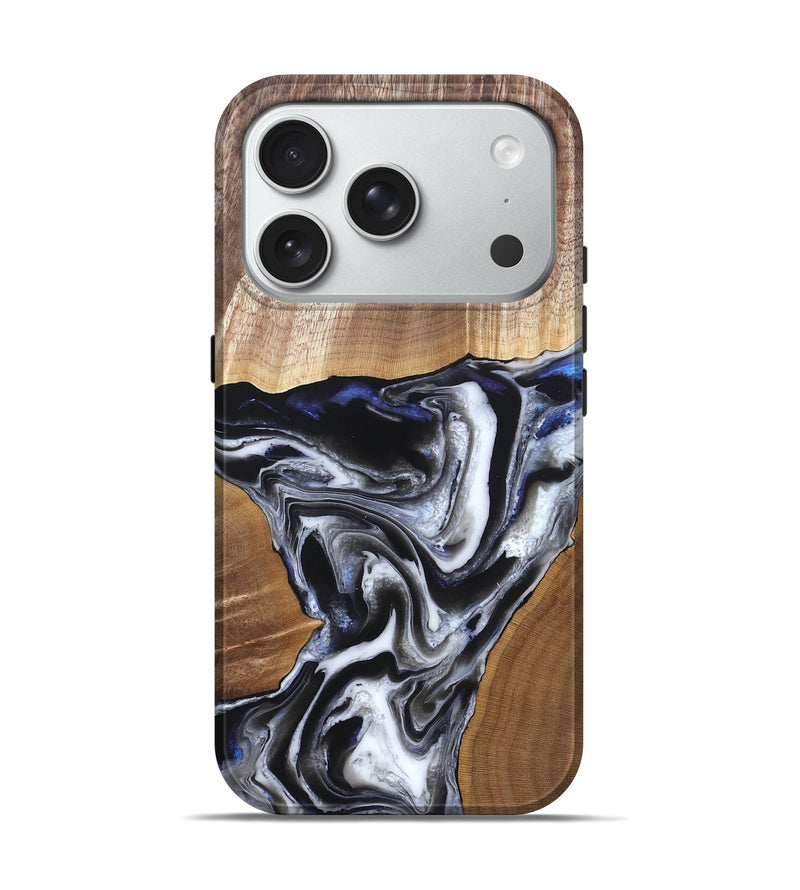 iPhone 18 Pro Wood Live Edge Phone Case - Merrill (Black & White, 828533)