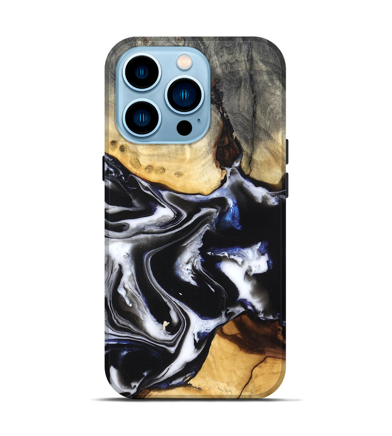 iPhone 14 Pro Wood Live Edge Phone Case - Neriah (Black & White, 828537)