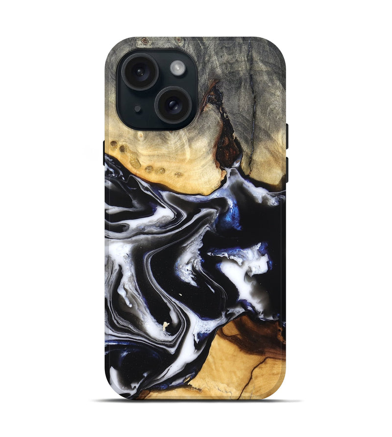 iPhone 15 Wood Live Edge Phone Case - Neriah (Black & White, 828537)