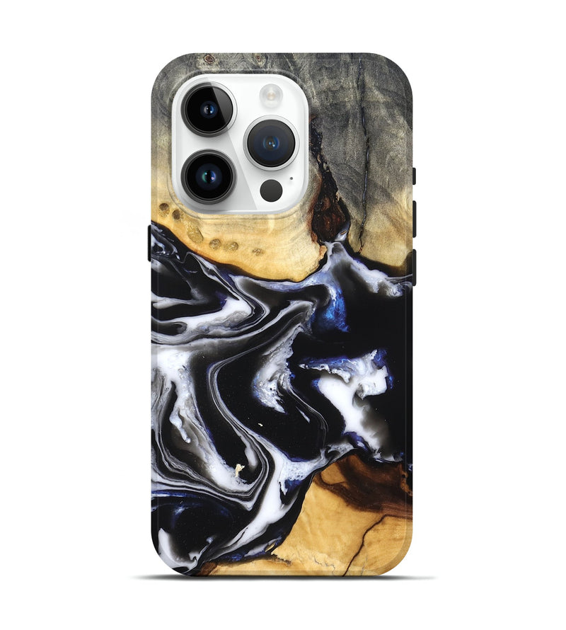 iPhone 15 Pro Wood Live Edge Phone Case - Neriah (Black & White, 828537)