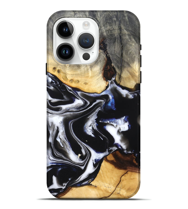 iPhone 15 Pro Max Wood Live Edge Phone Case - Neriah (Black & White, 828537)