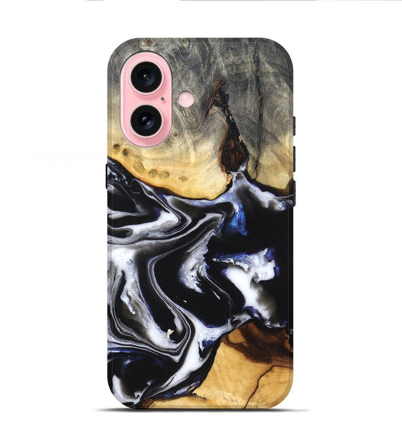 iPhone 16 Wood Live Edge Phone Case - Neriah (Black & White, 828537)