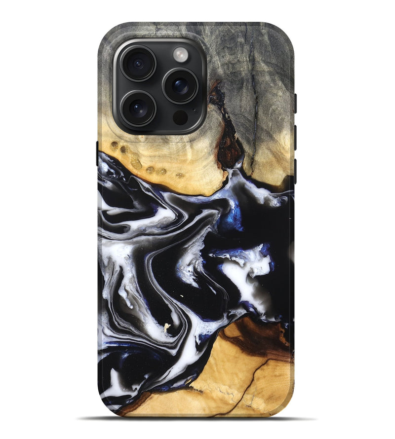 iPhone 16 Pro Max Wood Live Edge Phone Case - Neriah (Black & White, 828537)