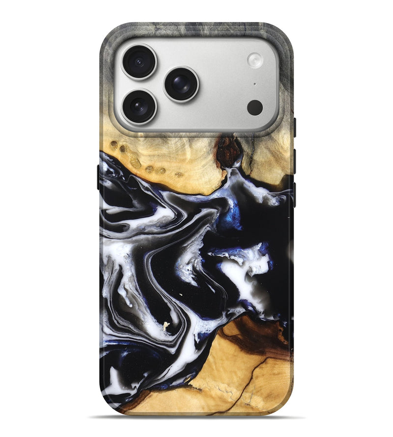 iPhone 17 Pro Max Wood Live Edge Phone Case - Neriah (Black & White, 828537)