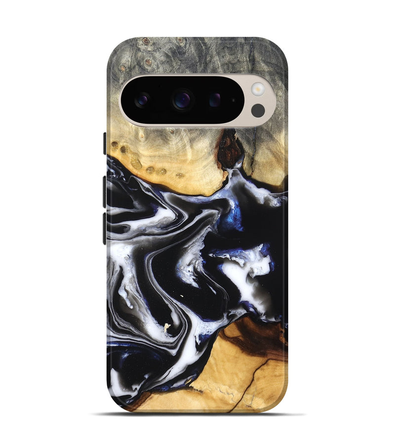 Pixel 9 Pro Wood Live Edge Phone Case - Neriah (Black & White, 828537)