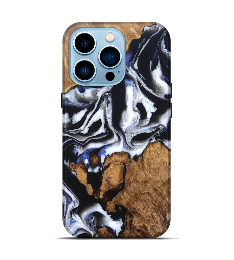 iPhone 14 Pro Wood Live Edge Phone Case - Alana (Black & White, 828540)