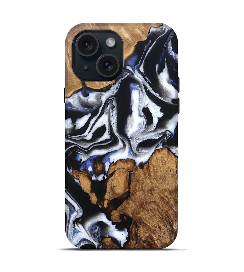 iPhone 15 Wood Live Edge Phone Case - Alana (Black & White, 828540)