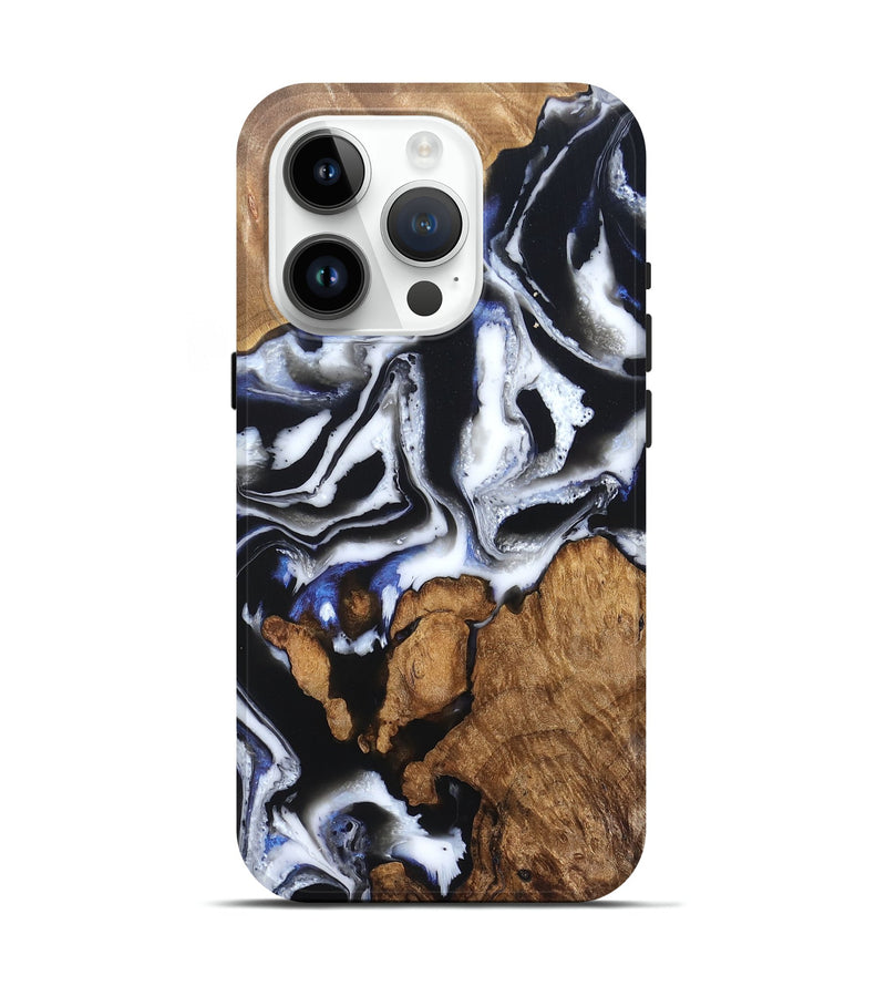 iPhone 15 Pro Wood Live Edge Phone Case - Alana (Black & White, 828540)