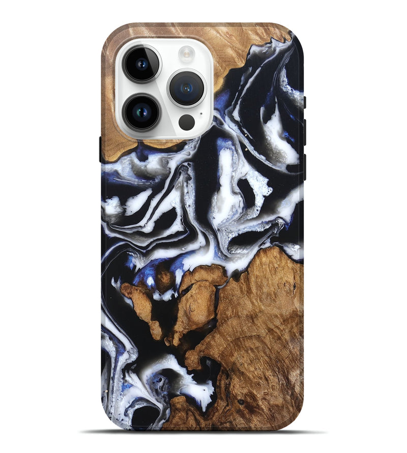 iPhone 15 Pro Max Wood Live Edge Phone Case - Alana (Black & White, 828540)