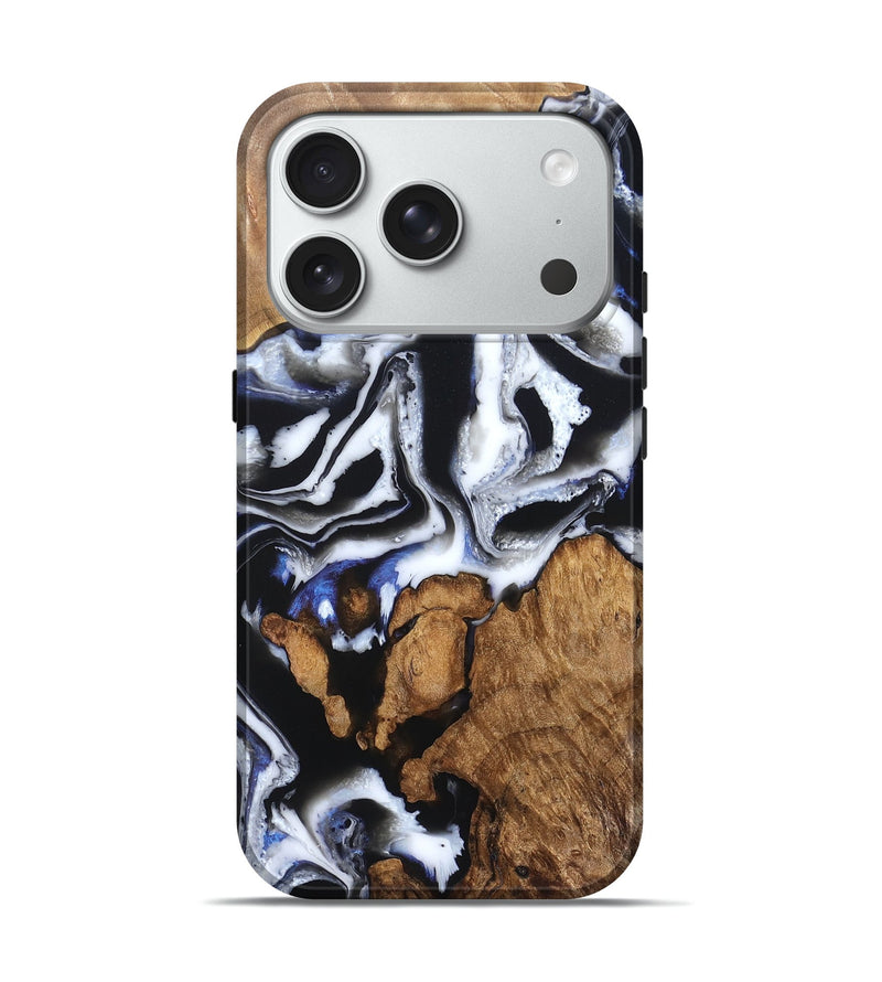 iPhone 18 Pro Wood Live Edge Phone Case - Alana (Black & White, 828540)