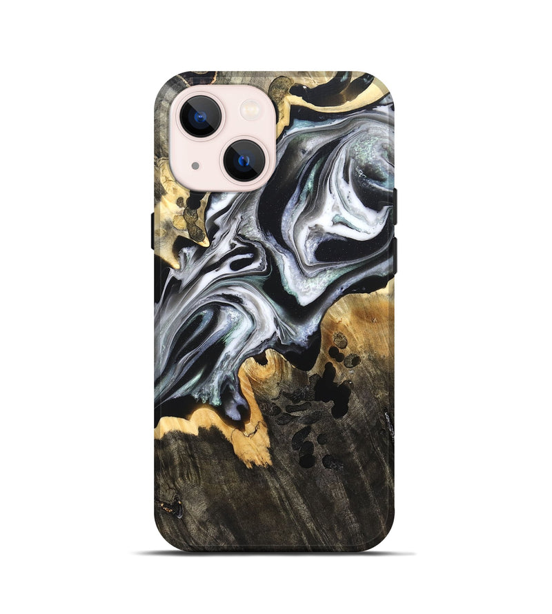 iPhone 13 mini Wood Live Edge Phone Case - Arsenio (Black & White, 828544)