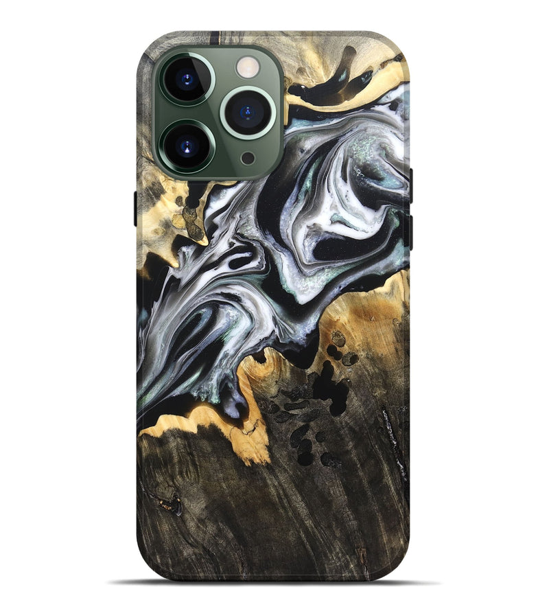 iPhone 13 Pro Max Wood Live Edge Phone Case - Arsenio (Black & White, 828544)