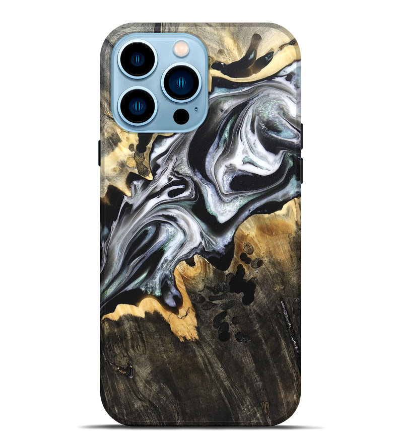 iPhone 14 Pro Max Wood Live Edge Phone Case - Arsenio (Black & White, 828544)