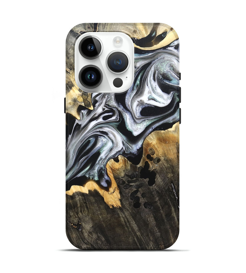iPhone 15 Pro Wood Live Edge Phone Case - Arsenio (Black & White, 828544)