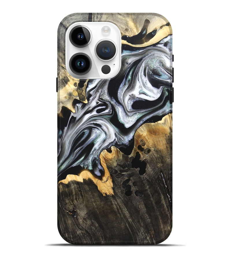 iPhone 15 Pro Max Wood Live Edge Phone Case - Arsenio (Black & White, 828544)