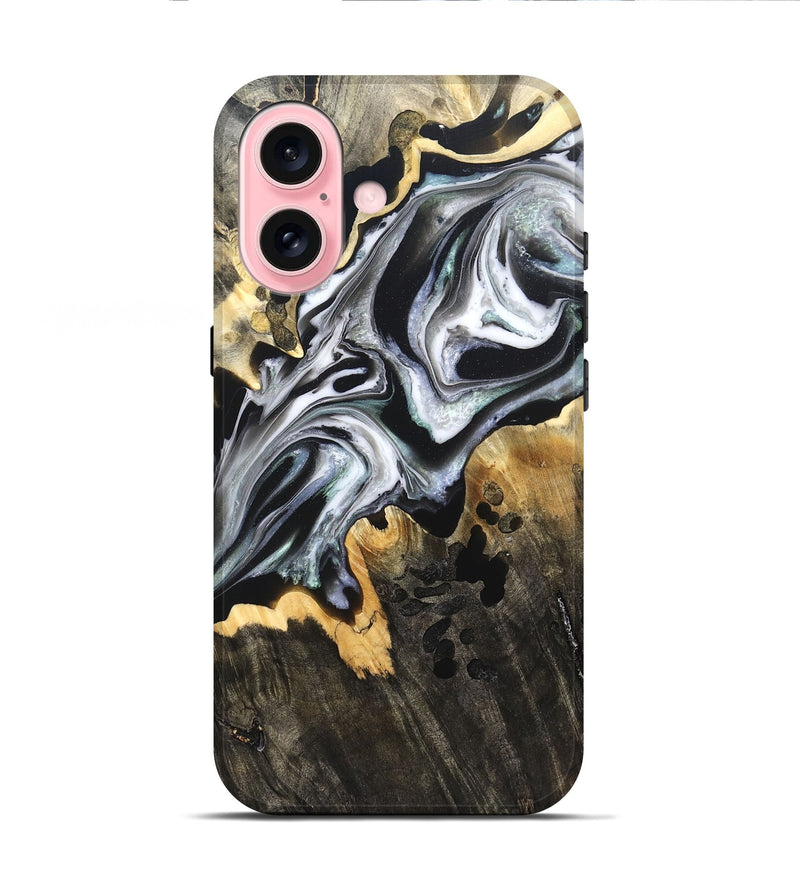 iPhone 16 Wood Live Edge Phone Case - Arsenio (Black & White, 828544)