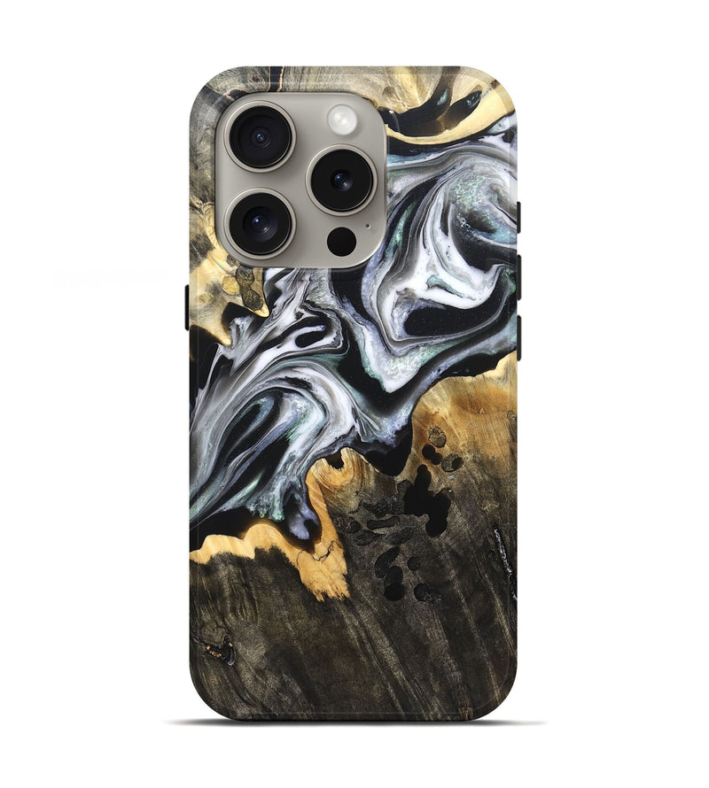 iPhone 16 Pro Wood Live Edge Phone Case - Arsenio (Black & White, 828544)