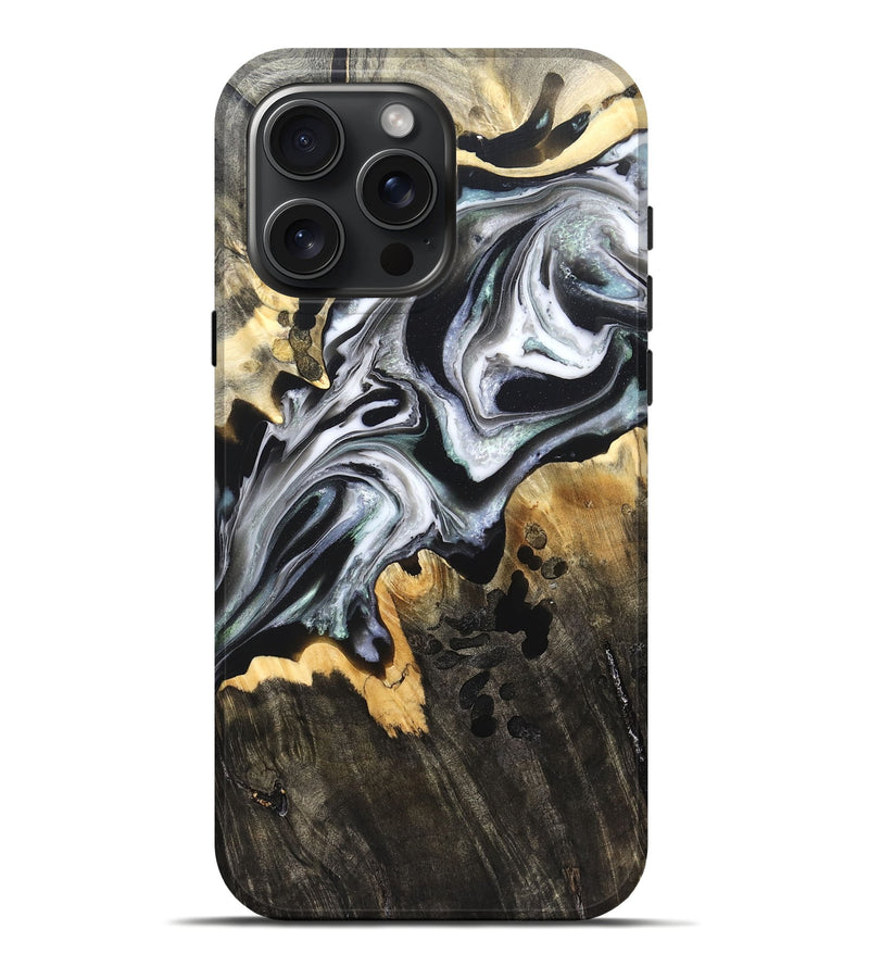 iPhone 16 Pro Max Wood Live Edge Phone Case - Arsenio (Black & White, 828544)