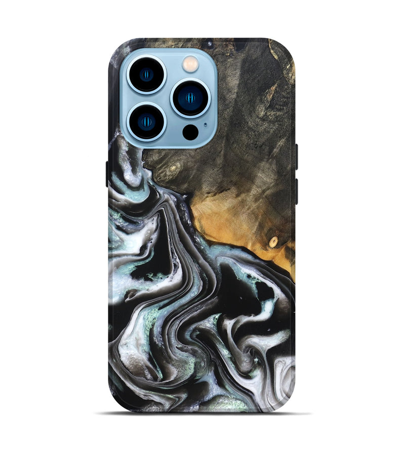 iPhone 14 Pro Wood Live Edge Phone Case - Debbra (Black & White, 828546)