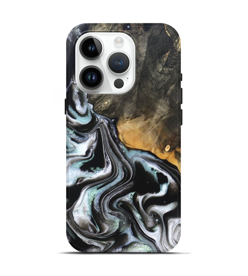 iPhone 15 Pro Wood Live Edge Phone Case - Debbra (Black & White, 828546)