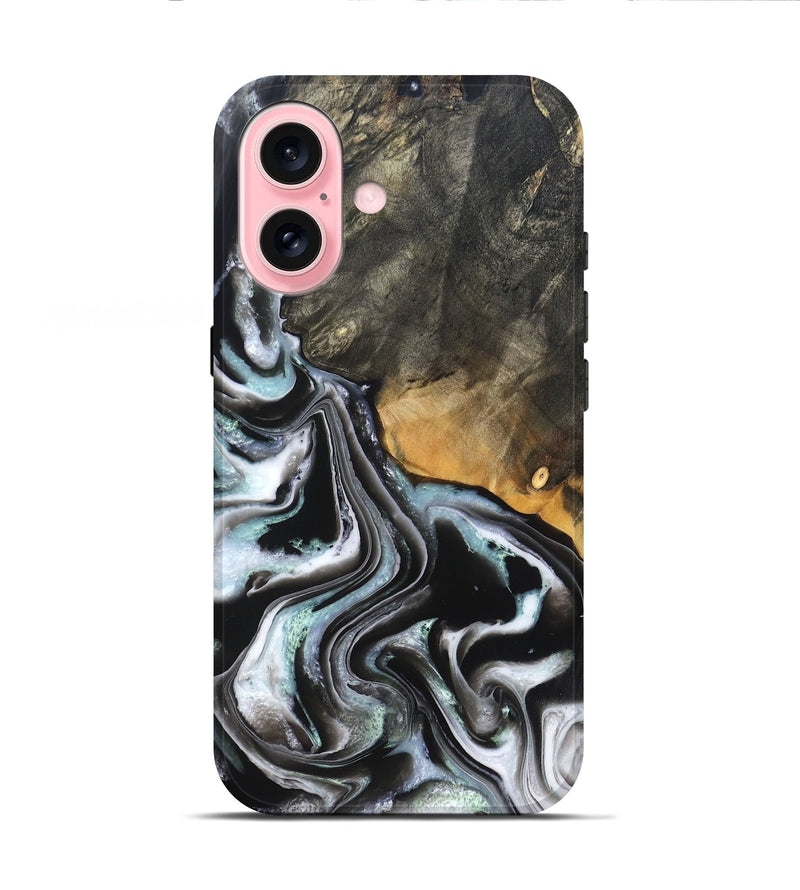 iPhone 16 Wood Live Edge Phone Case - Debbra (Black & White, 828546)