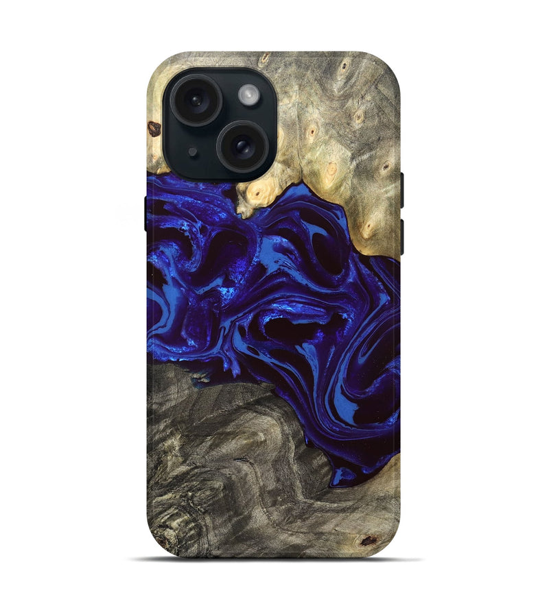 iPhone 15 Wood Live Edge Phone Case - Raiden (Blue, 828554)