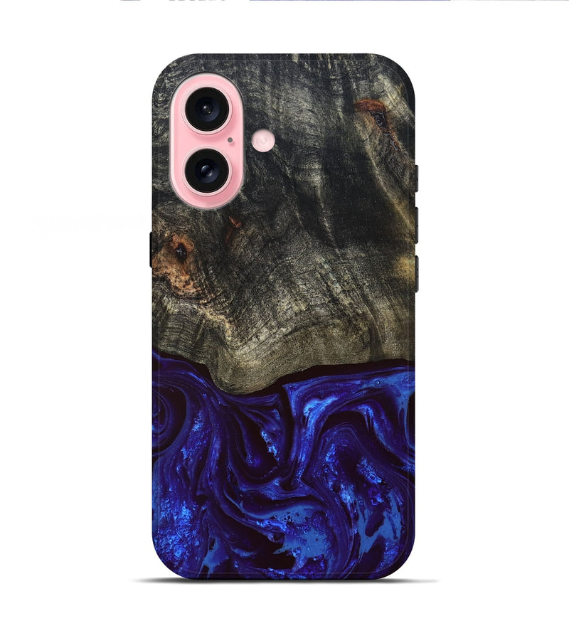 iPhone 16 Wood Live Edge Phone Case - Delphia (Blue, 828556)