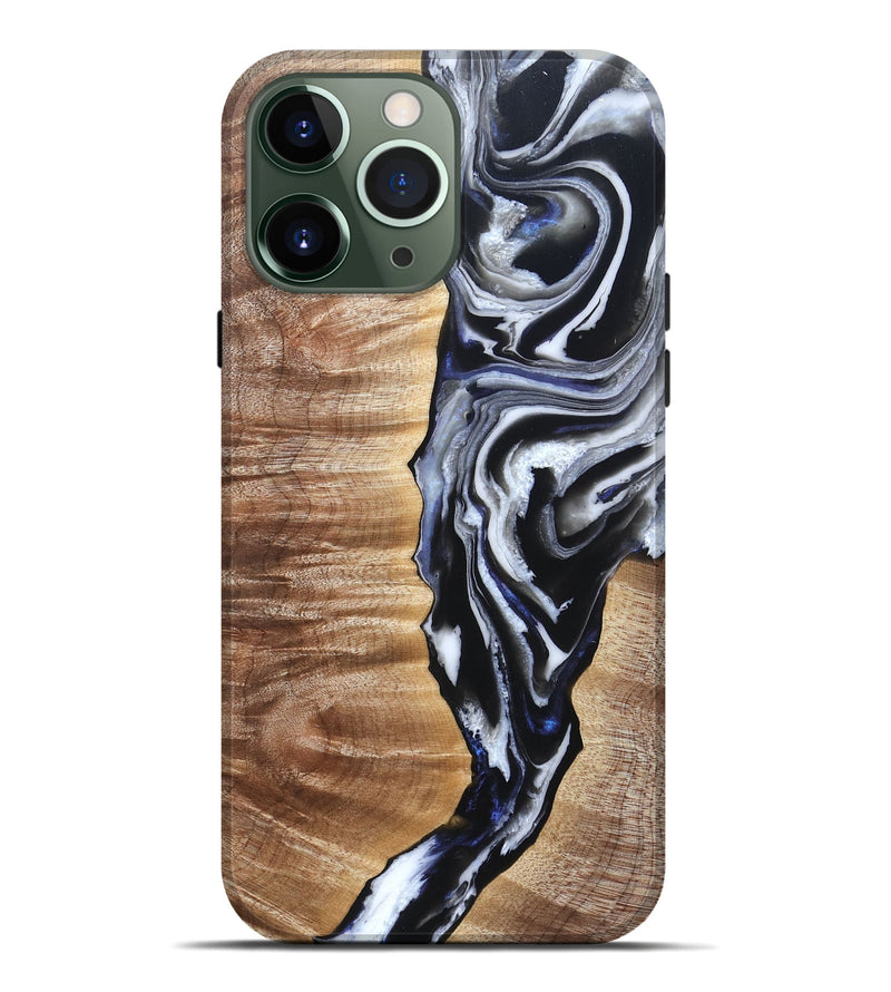 iPhone 13 Pro Max Wood Live Edge Phone Case - Giovani (Black & White, 828565)