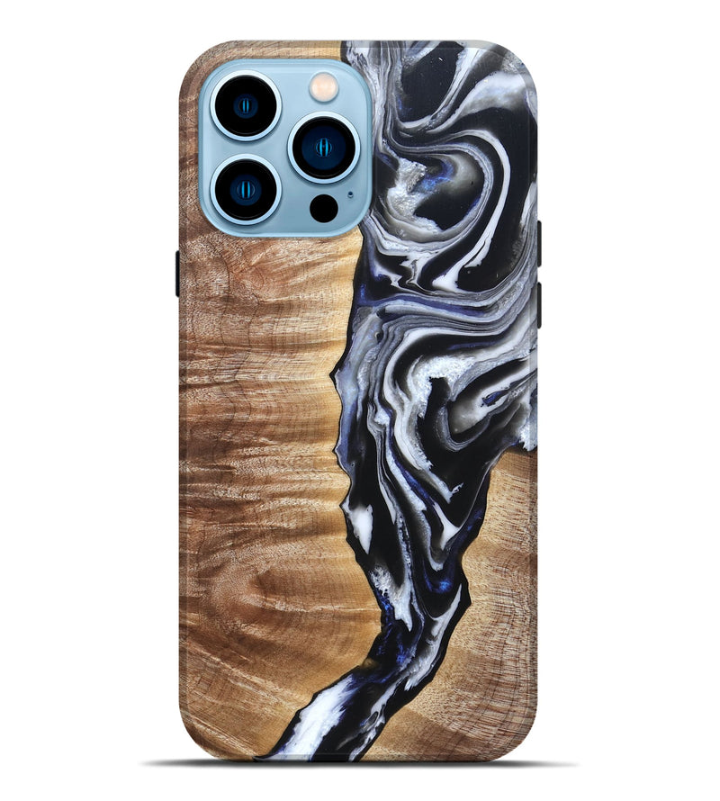 iPhone 14 Pro Max Wood Live Edge Phone Case - Giovani (Black & White, 828565)